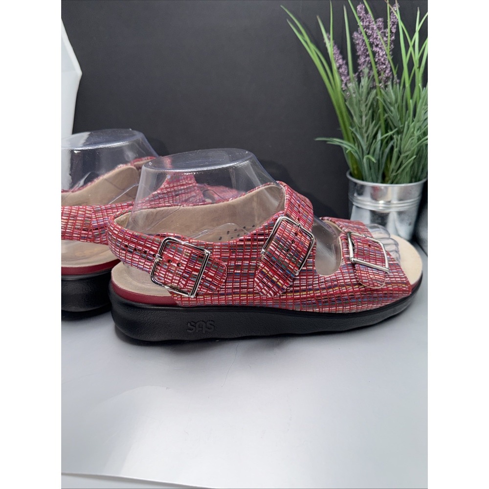 SAS Relaxed Rainbow Sandals Womens 7 Red Leather Open Toe Casual Slingback Strap - Picture 7 of 16